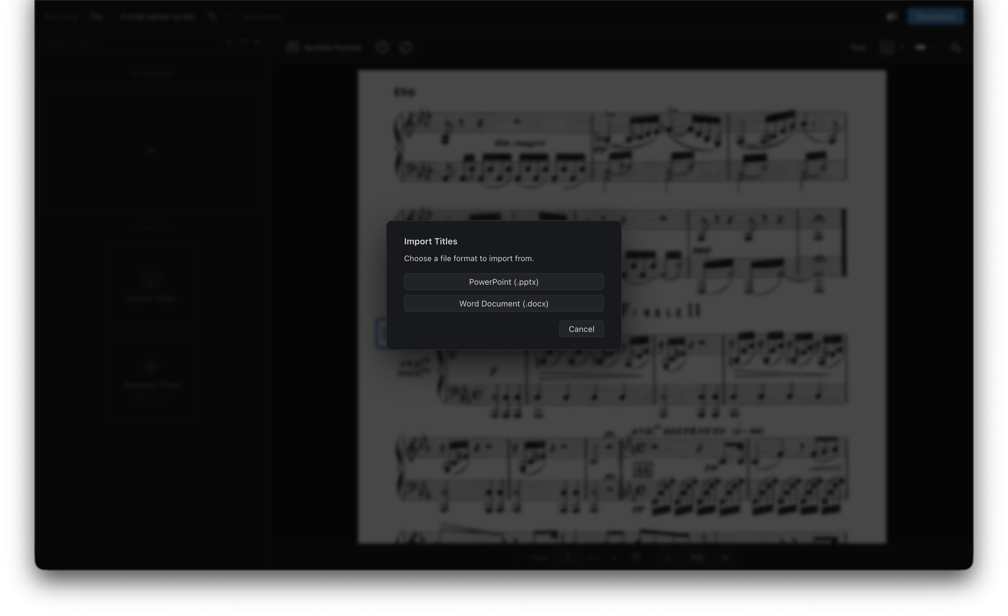 Cue Fury interface for importing pre-existing surtitles from PowerPoint or a Word document.